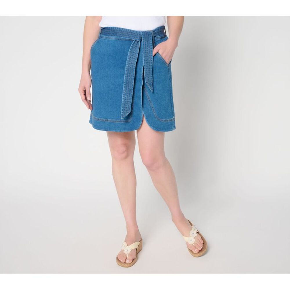Isaac Mizrahi Live! Women's Petite Skirt 12P True Denim Skort w Self Blue